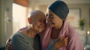 pacientes de câncer se abraçando